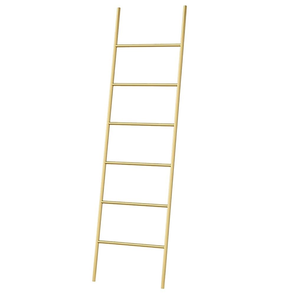 6 Tier Metal Towel Ladder, Free Standing Wooden Towel Rack, Metal Leaning Towel Ladder Rack for Blankets or Quilts for Living Room Bathroom(Gold)