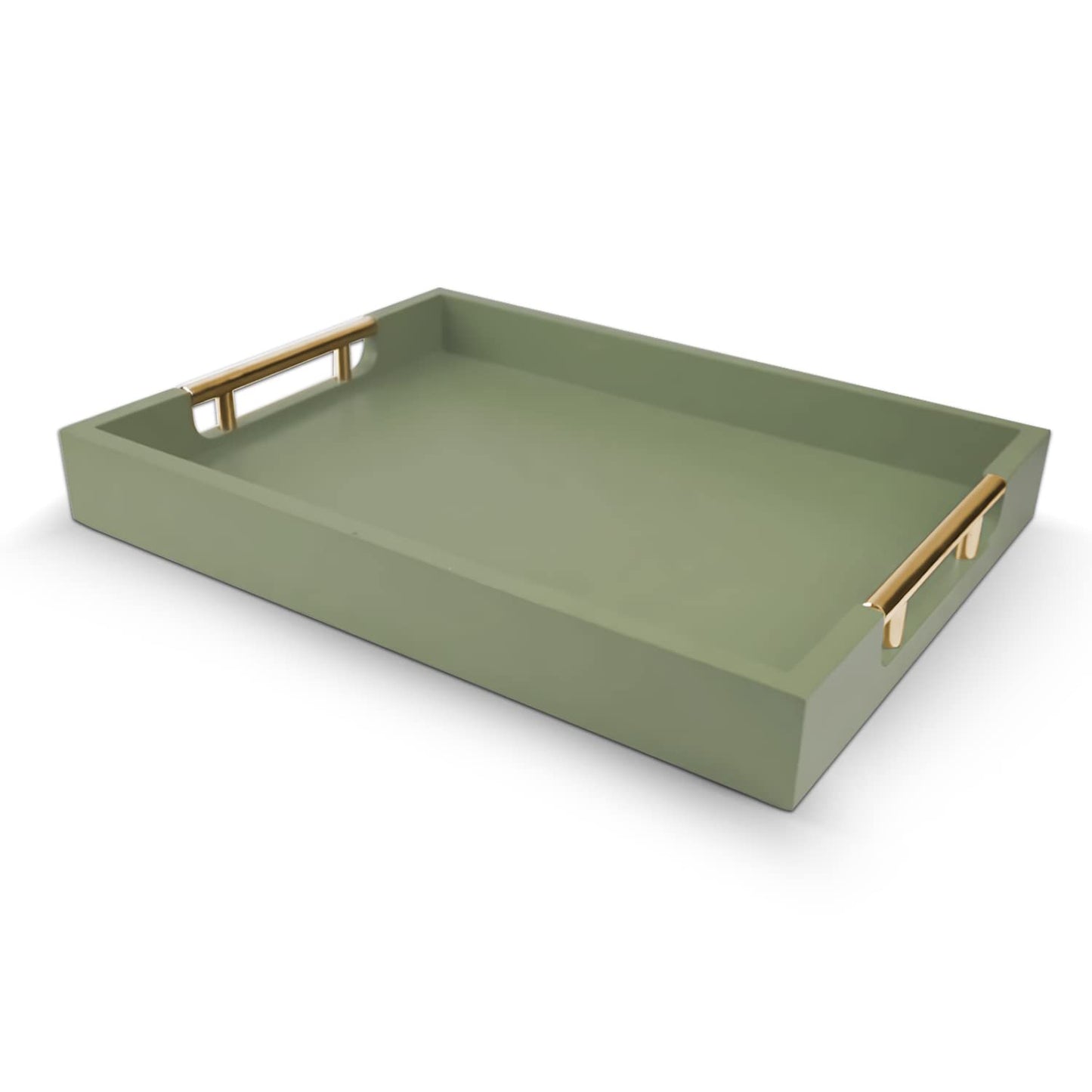 NELONY Wooden Decorative Coffee Table Tray, 16" Serving With Handles, Matte Finish, Ottoman for Living Room, Perfume, Vanity Dresser Organizer (Olive Green)