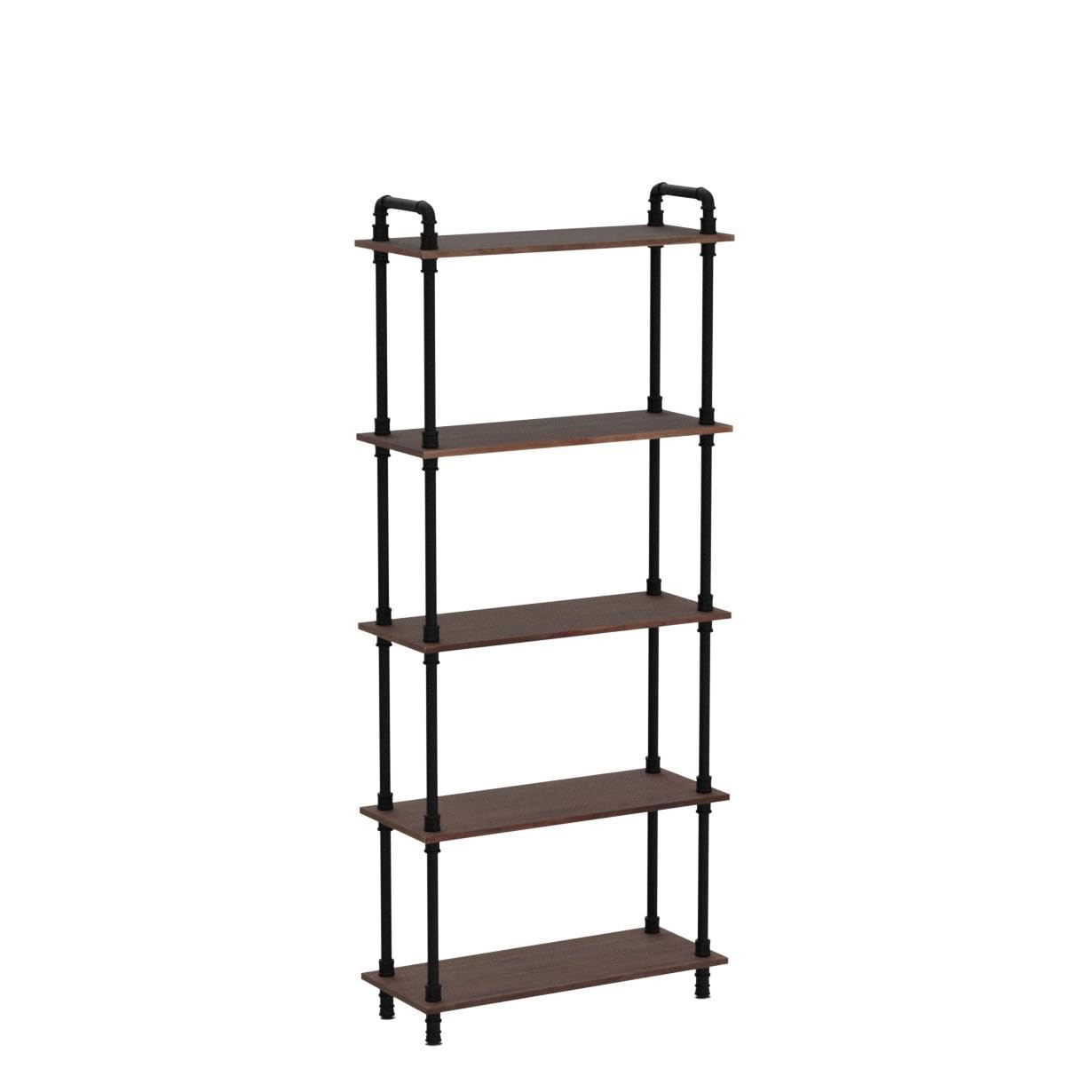 Anynice Industrial Bookshelf, Rustic Open Bookcase, 5 Tier Wood and Metal Bookshelf, Solid Pine Wood and Iron Pipe Tall Narrow Storage Shelf for Living Room Bedroom Office Kitchen