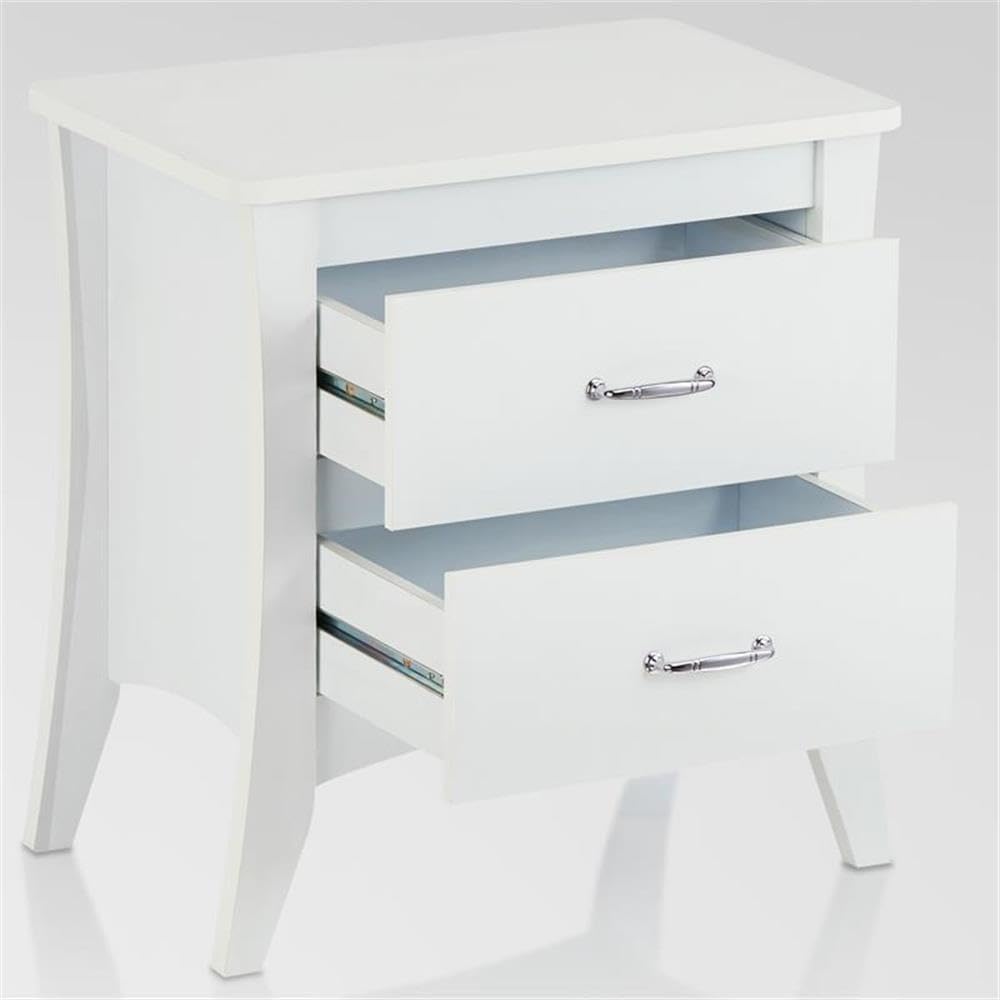 Acme Babb Wooden Rectangular Nightstand with 2 Drawers and Tapered Legs in White