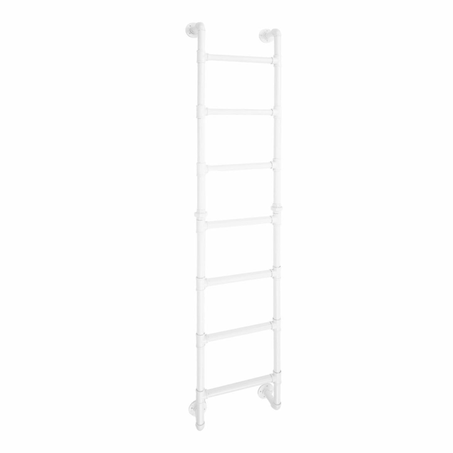 7-Rung Wall Mounted Ladder,7FT Light-Weight Metal Egress Window & Loft Ladder for Basement,Multi-Functional Wall-Mounted Indoor Climb,330.69LBS Load for Small Spaces & Storage,White