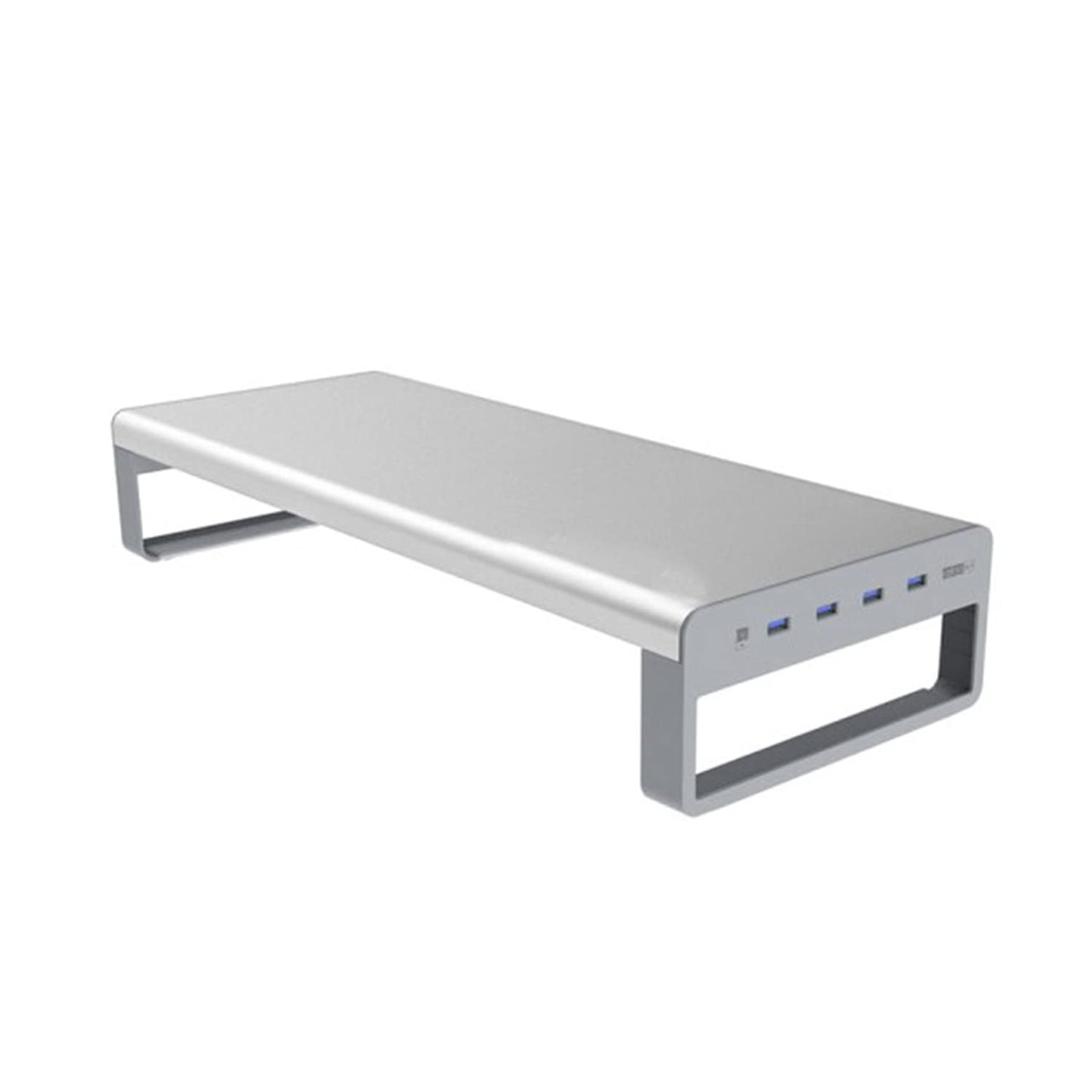 OTM Essentials Aluminum Monitor Stand with 4 USB Ports, Non-Slip Padding & Tilted Surface, Slim Computer Monitor Riser for Laptop, PC & Gaming Desk Organizer, Silver Finish for Home & Office Setup