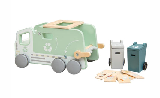 Montessori Wooden Recycling Garbage Truck Toy, 13 Pieces, Ages 3+ Years