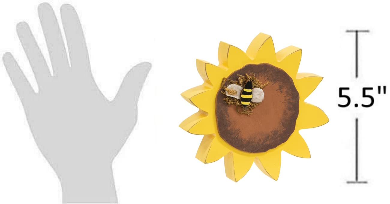 The Bridge Collection Sunflower with Bee Wooden Shelf Sitter Sign - Wood Flower Bumblebee Tabletop Decoration for Spring, Summer Home Decor