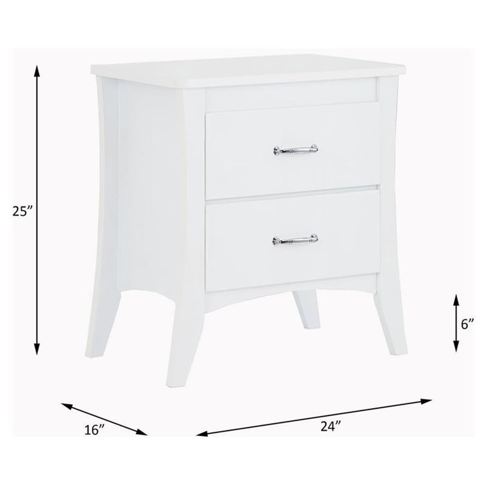 Acme Babb Wooden Rectangular Nightstand with 2 Drawers and Tapered Legs in White