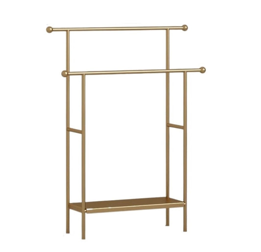 BIOMICE Floor Towel Rack 2 Tier Standing Towel Rack with Storage Shelf Iron Towel Floor Towel Stand for Bathroom Laundry Room Freestanding Towel Racks(Gold)