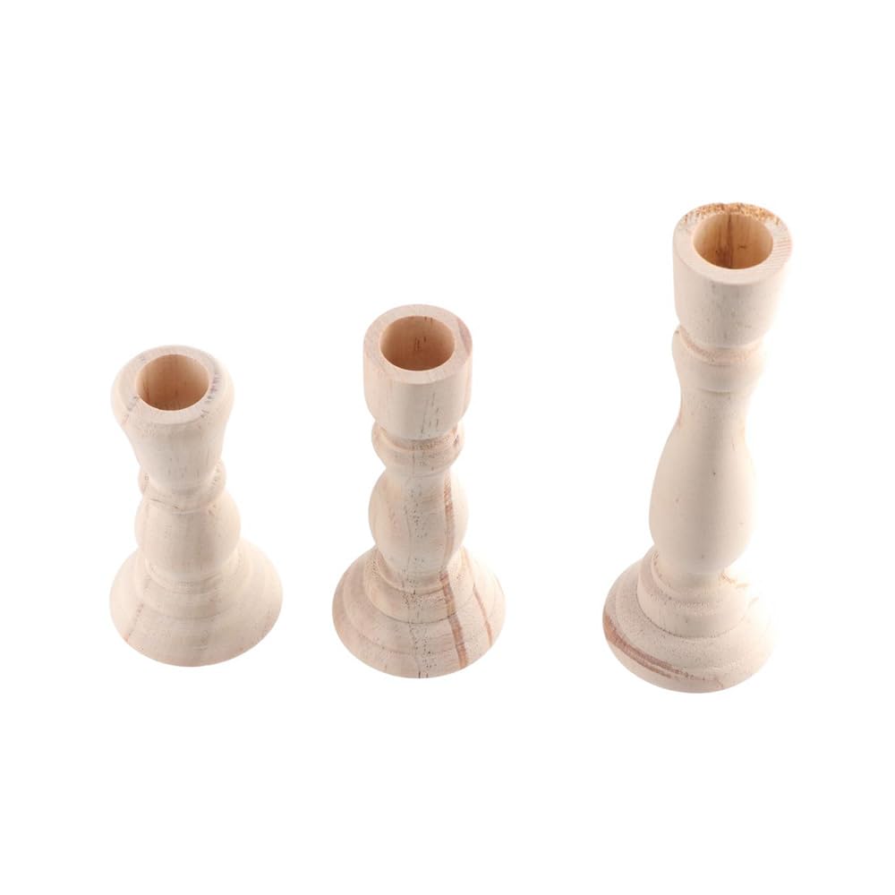 3Pcs Wooden Candle Holders,Unfinished Wood Candlesticks Holders Pillar Taper Candle Stands for Rustic Wedding Party Birthday Home Decoration