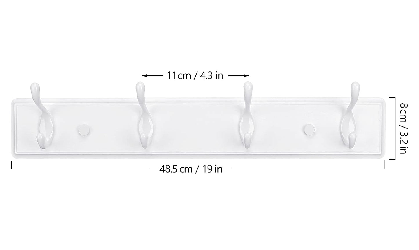 Badiano Wooden Coat Rack, Wall-Mounted Organizer for Closet, Entryway, Hallway, Foyer, Bedroom, Heavy Duty Double Hooks for Hanging Towels, Bags, Hats, Jackets, Key (White, 4 Hooks)