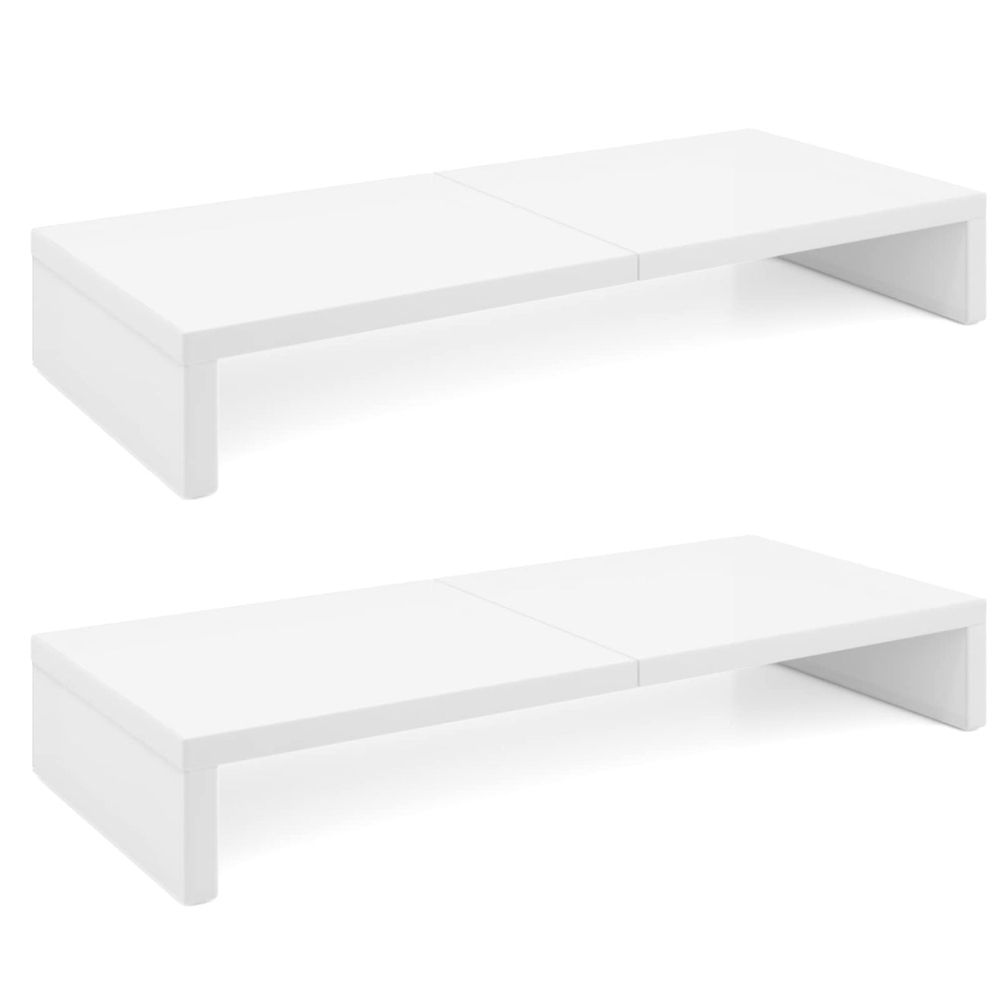 TEAMIX 2 Tier White Wooden Laptop Stand and 2 Pack 20 inch White Monitor Stand Riser for Computer Desk Home Office Organization.