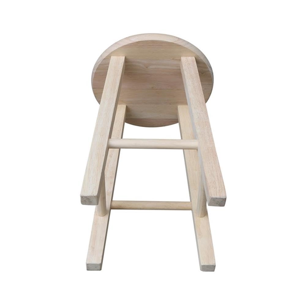 International Concepts Round Top Bar Stool, 18-Inch Seat Height, Solid Parawood, Unfinished