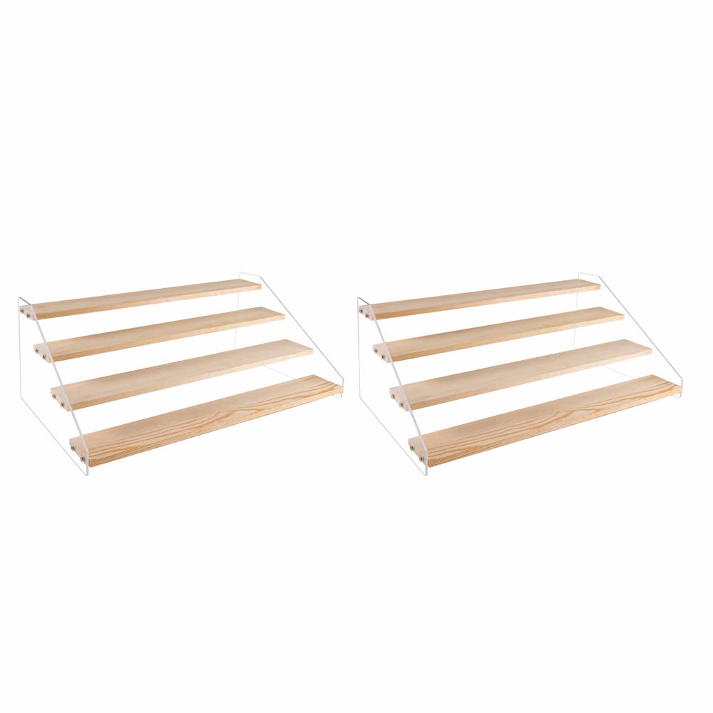 PACKGILO 2 Pack Large 4 Tier Acrylic Display Stand 16*10.6*6.3 inches for Figures Wooden Risers Display Case for Craft Fair Acrylic Cupcake Stand for Dessert Table Cologne Organizer for Men