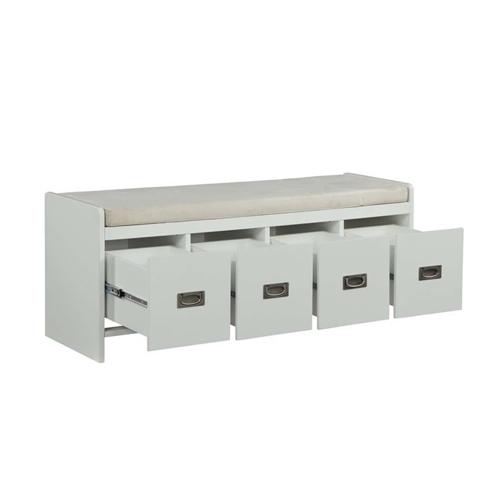 Acme Berci Wooden Upholstered Bench with Removable Cushion in Beige and White
