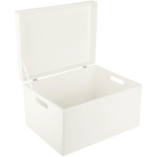 Creative Deco Large White Wooden Box Storage with Hinged Lid | 15.8x11.8x9.44in (+-0.5) | Keepsake Gift Box Storage Document | Wood Chest Trunk PRODUCT NOT INTENDED FOR 15 YEARS OR BELOW