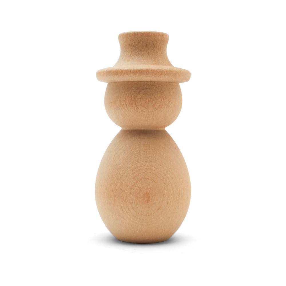 Unfinished Wood Snowman Shelf Sitter, 4-1/4 inch Pack of 5, Snowman Figurine for Holiday Décor, Large Snowman Pegdoll, by Woodpeckers