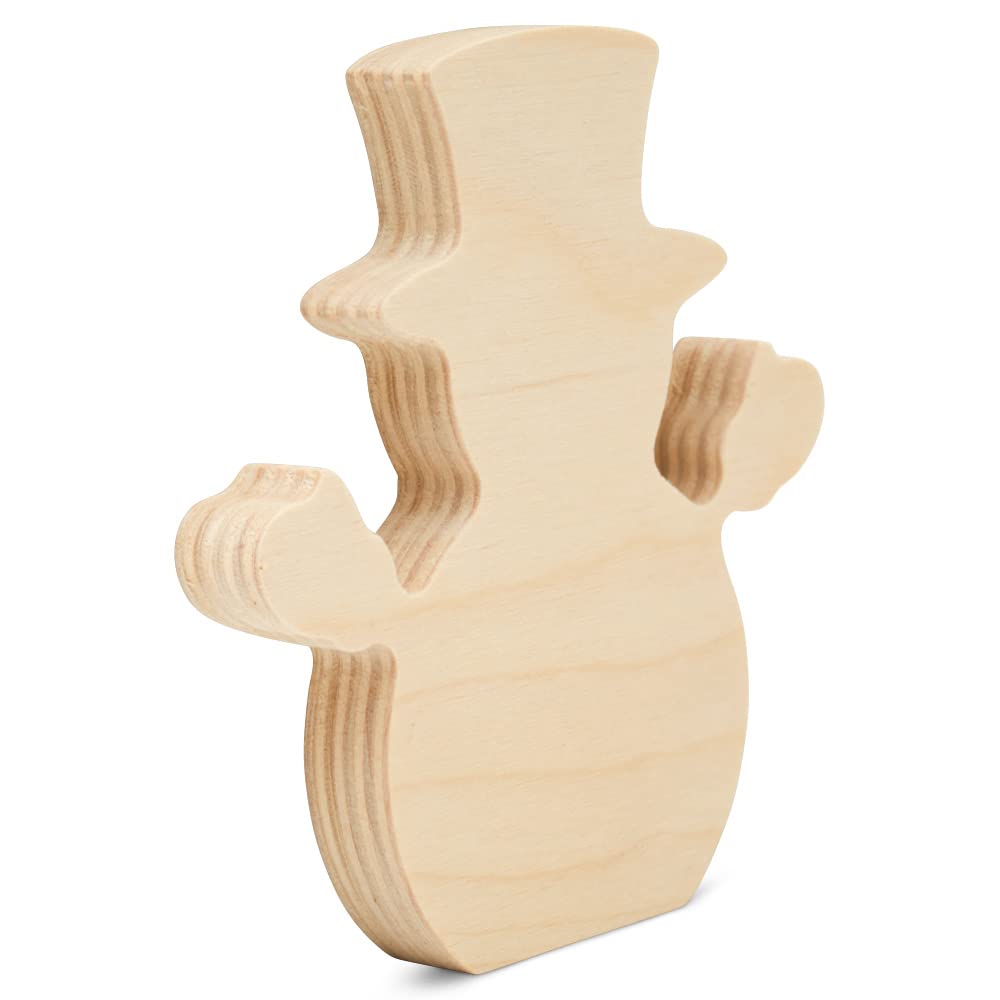 Chunky Snowman Shelf Sitter 4-inch, Pack of 5 Blank Wooden Snowman Decor, Christmas Tiered Tray Decor for Winter Crafts, by Woodpeckers