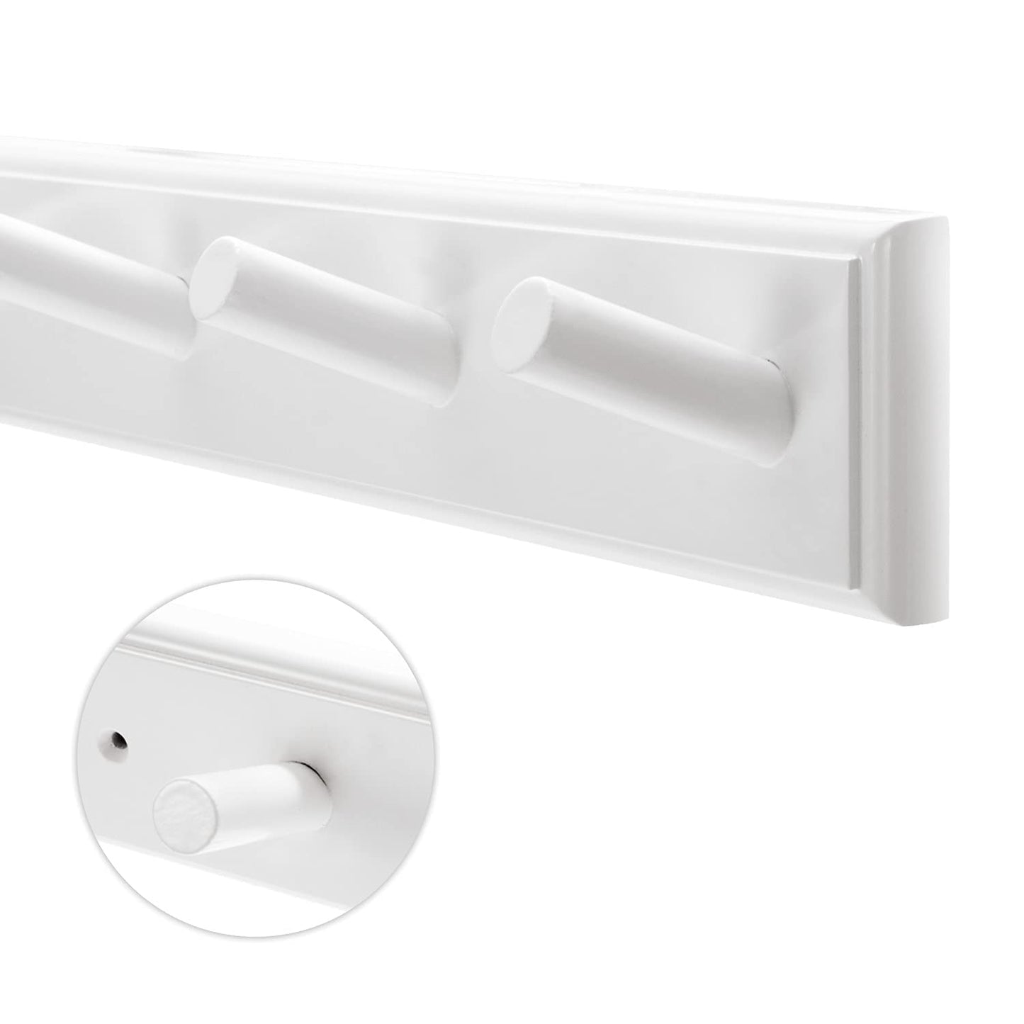 10 Hook Coat Rack Wall Mounted, Long 38 Inches Wooden Wall Coat Hanger with 10 Pegs, 16'' Hole to Hole Wall Coat Hooks for Hanging Towels, Hats, Backpacks, Clothing, Caps (White