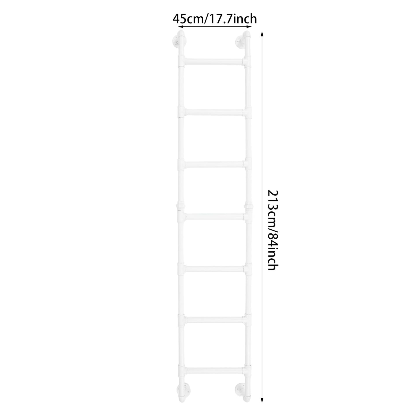 7-Rung Wall Mounted Ladder,7FT Light-Weight Metal Egress Window & Loft Ladder for Basement,Multi-Functional Wall-Mounted Indoor Climb,330.69LBS Load for Small Spaces & Storage,White