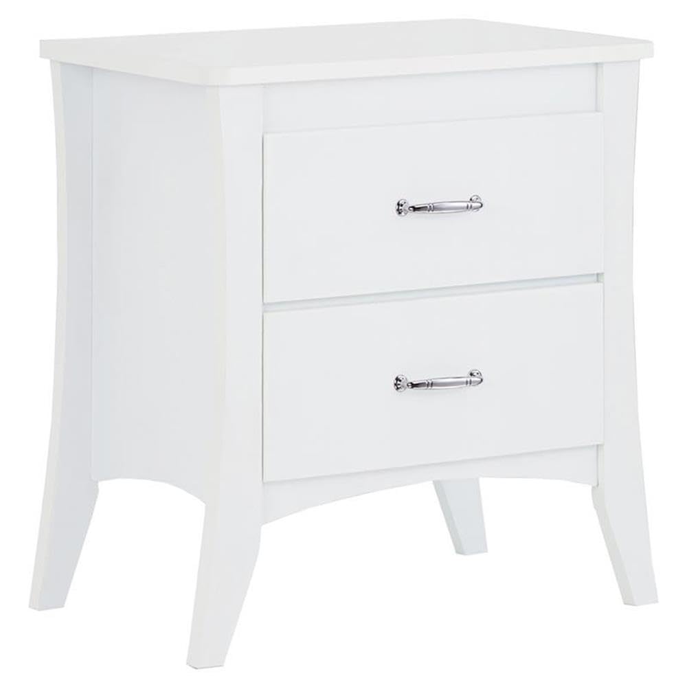 Acme Babb Wooden Rectangular Nightstand with 2 Drawers and Tapered Legs in White