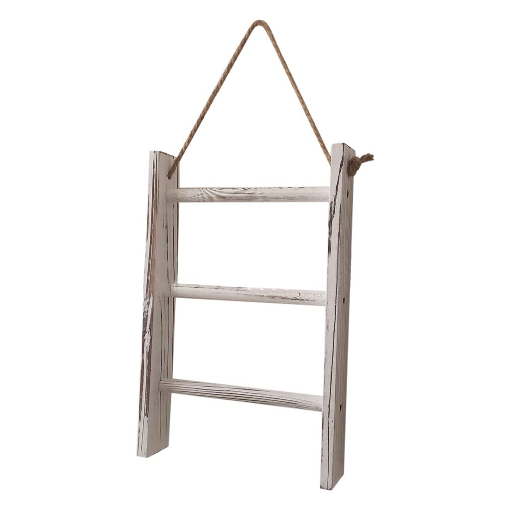 JSEIAJB 3 Tiers Blankets Wooden Towel Rack Wall Hanging Bathroom Mini with Rope Retro Living Room Storage Ladder Home Decor