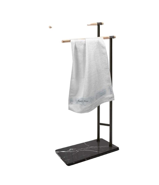 BIOMICE Floor Towel Rack 2 Arms Towel Stand Free-Standing Bath Towel Rack Metal Towel Holder Stand Stable Heavy Marble Base Towel Bar Freestanding Towel Racks(White)