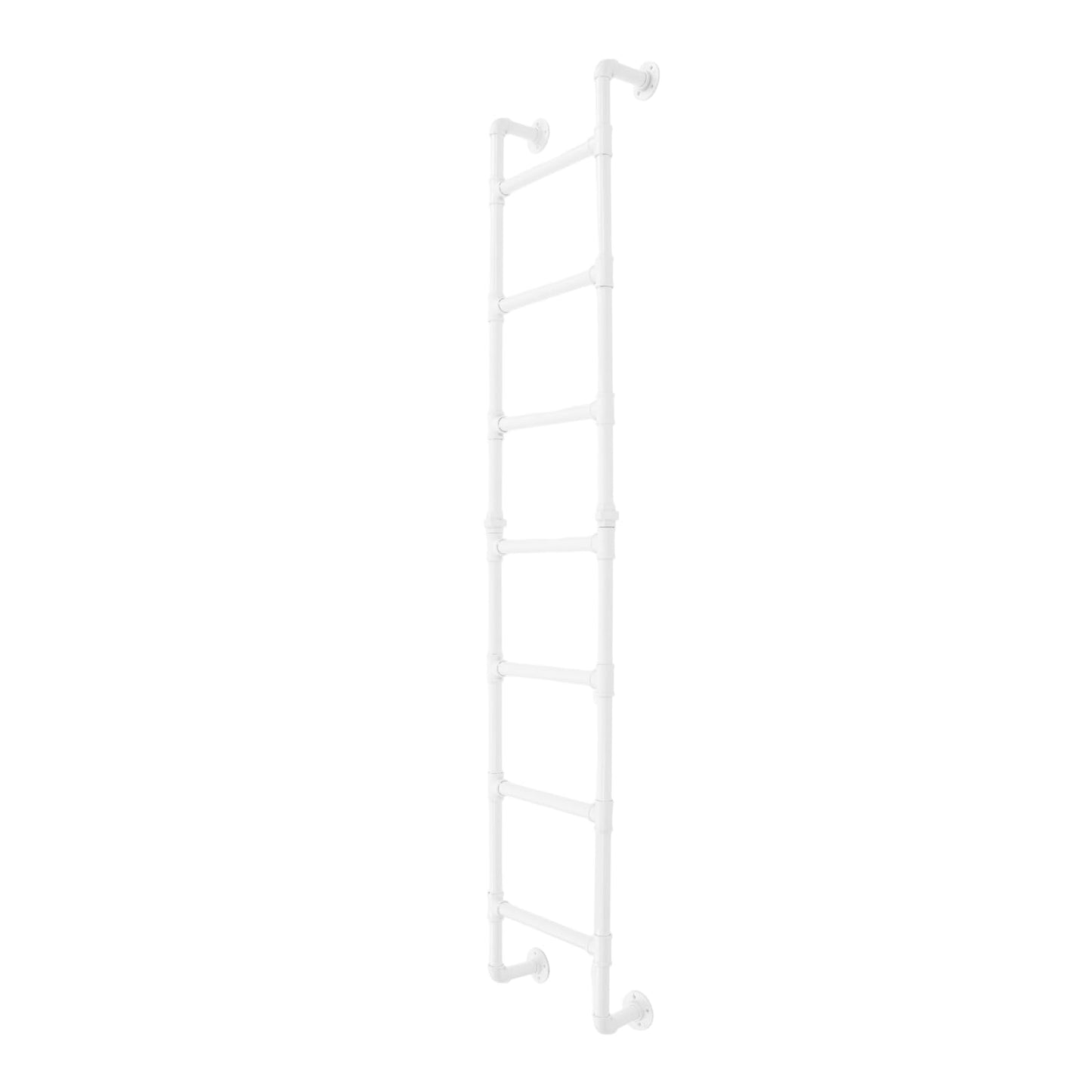 7-Rung Wall Mounted Ladder,7FT Light-Weight Metal Egress Window & Loft Ladder for Basement,Multi-Functional Wall-Mounted Indoor Climb,330.69LBS Load for Small Spaces & Storage,White