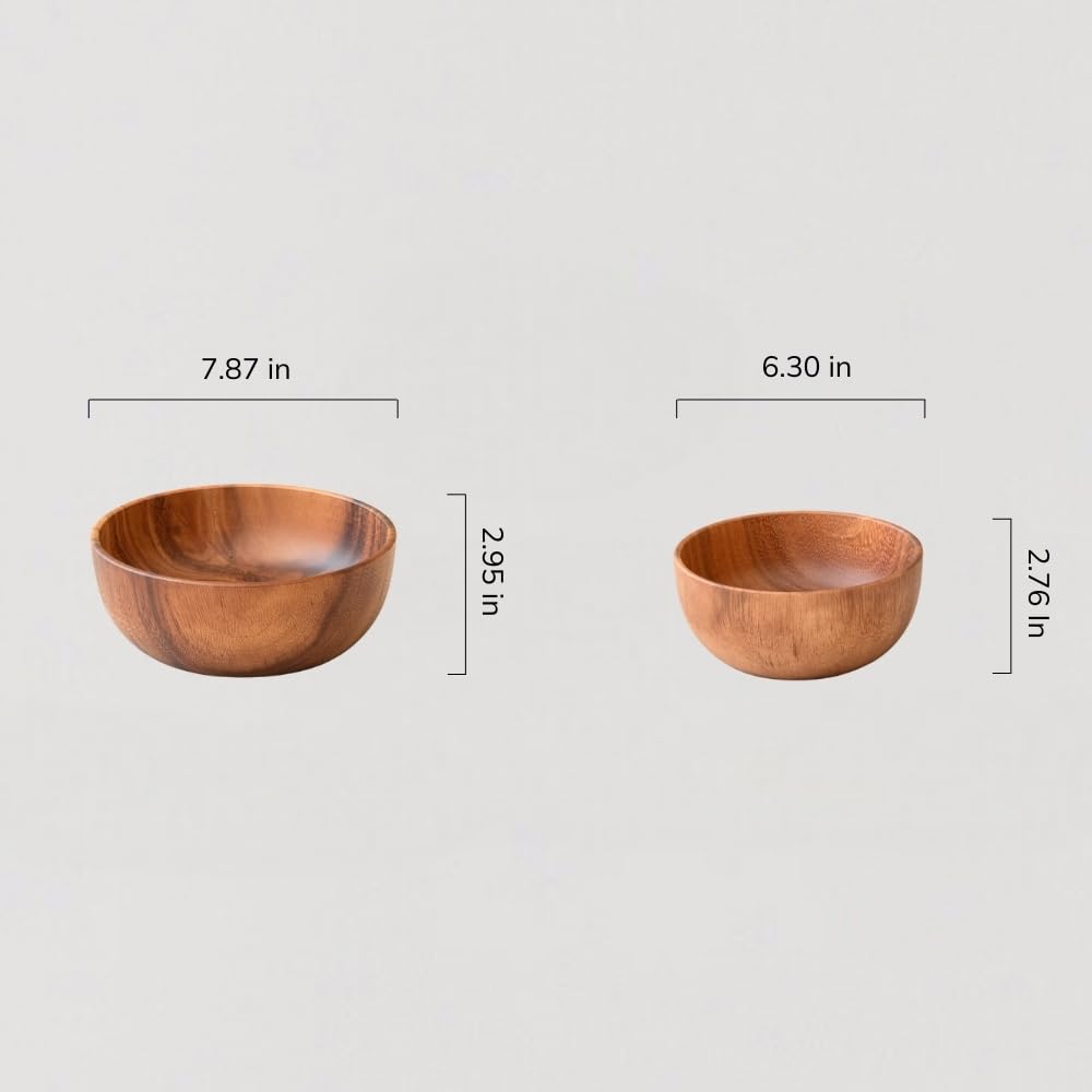 WENSHUO Acacia Wooden Serving Bowls,Serving Bowl for Fruits or Salads, Single Bowl (7.87" D × 2.95" H) 40.5 oz