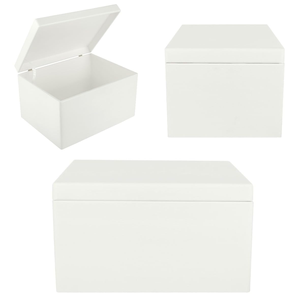 Creative Deco Large White Wooden Box Storage with Hinged Lid | 15.8x11.8x9.44in (+-0.5) | Keepsake Gift Box Storage Document | Wood Chest Trunk PRODUCT NOT INTENDED FOR 15 YEARS OR BELOW