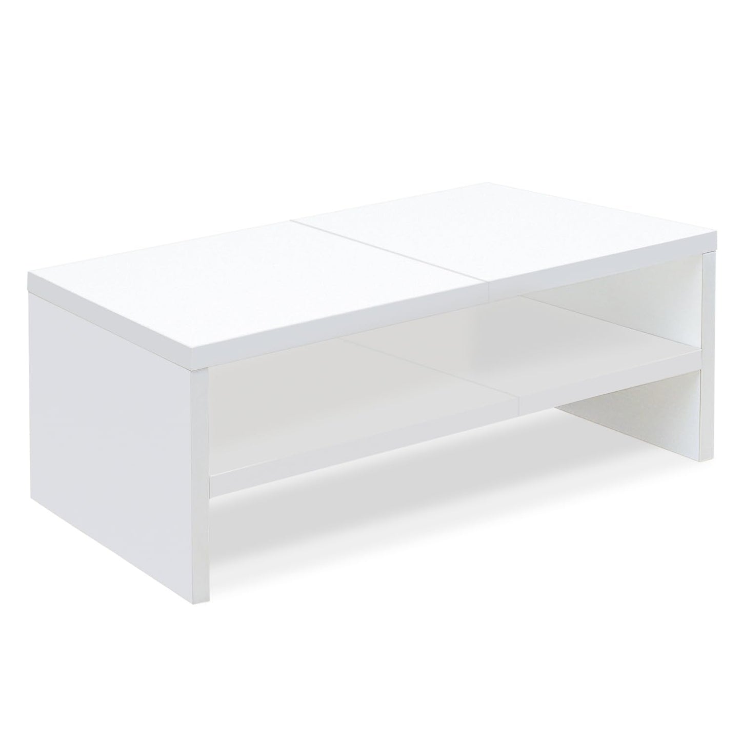 TEAMIX 2 Tier White Wooden Laptop Stand and 2 Pack 20 inch White Monitor Stand Riser for Computer Desk Home Office Organization.