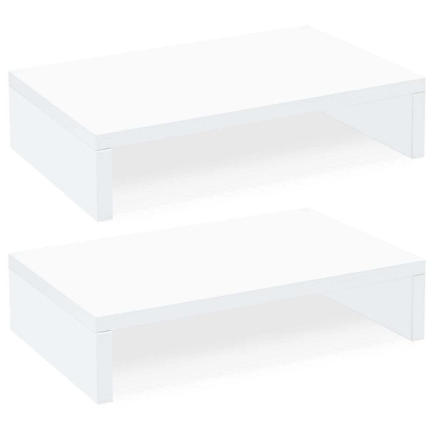 TEAMIX 2 Tier White Wooden Laptop Stand and 2 Pack White Monitor Stand Riser for Computer Desk Home Office Organization.