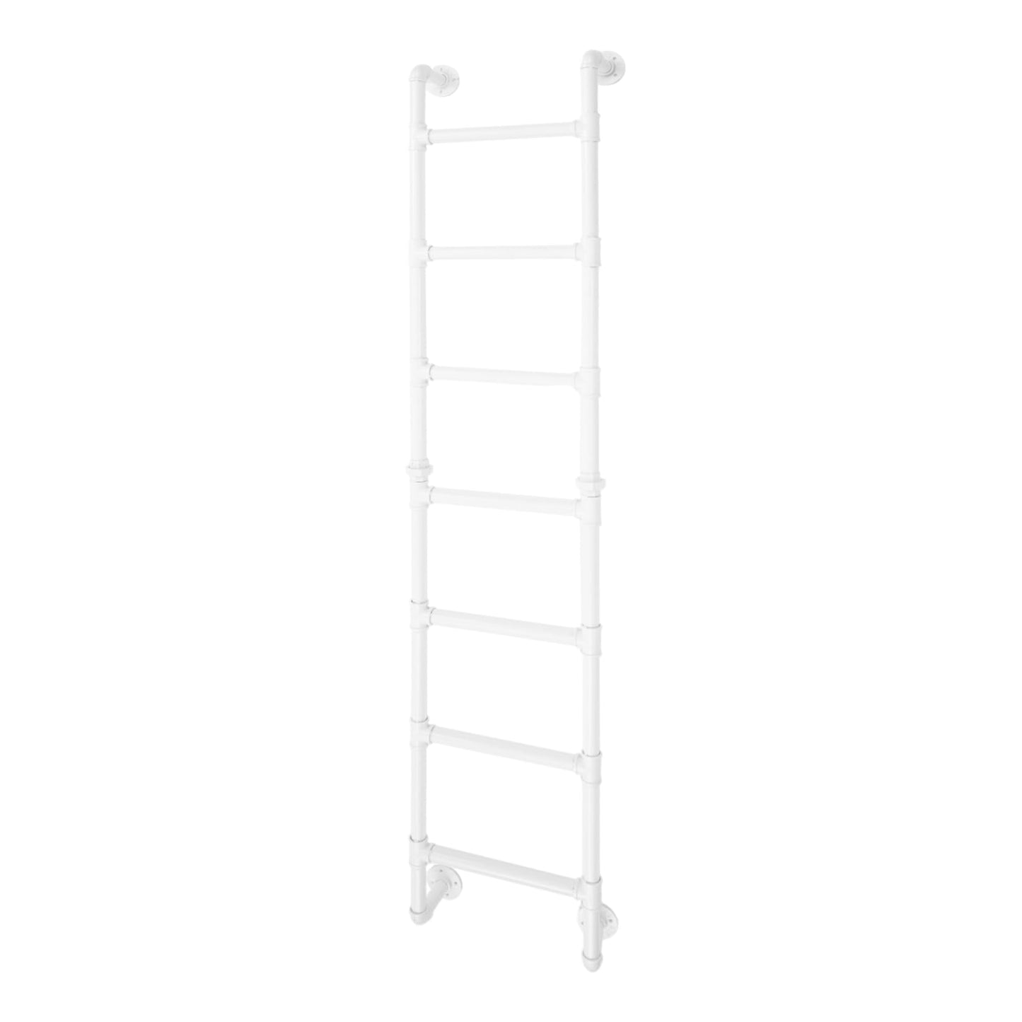 7-Rung Wall Mounted Ladder,7FT Light-Weight Metal Egress Window & Loft Ladder for Basement,Multi-Functional Wall-Mounted Indoor Climb,330.69LBS Load for Small Spaces & Storage,White