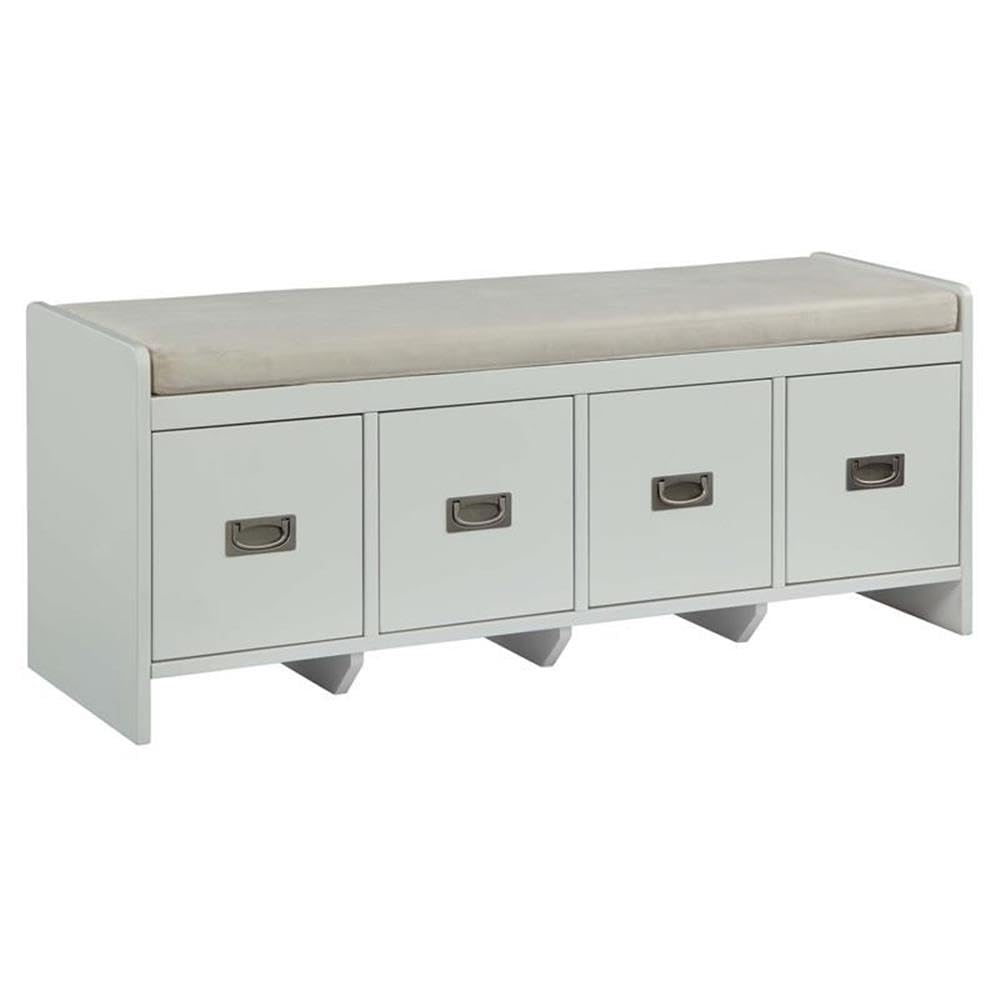 Acme Berci Wooden Upholstered Bench with Removable Cushion in Beige and White