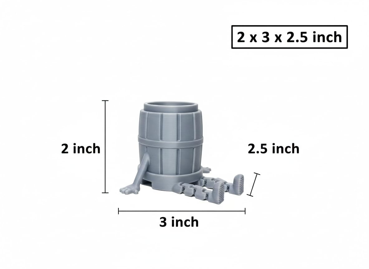 Articulated Barrel Man Desk Decor - Matte Silver Rustic Inspired Figurine for Home Bar, Office Shelf Accessory, and Unique Gift for Collectors - Poseable Barrel Character