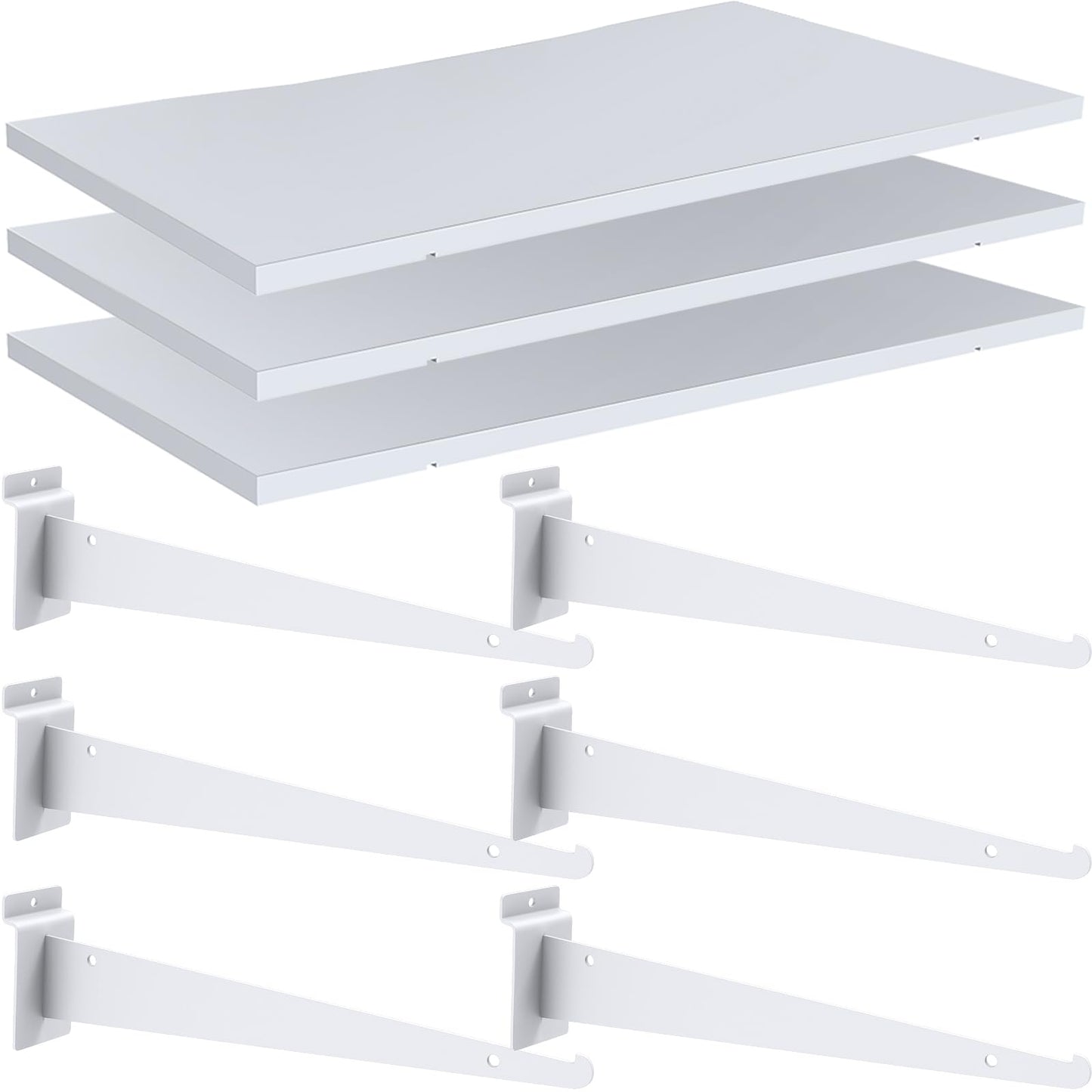 Tcevily 3 Pack White Slatwall Shelf, 24" x 12" Wooden Slat Wall Shelves with Metal Brackets Heavy Duty Slatwall Shelving Organizer Accessories for Home Garage (3, 23.6" x 11.8")