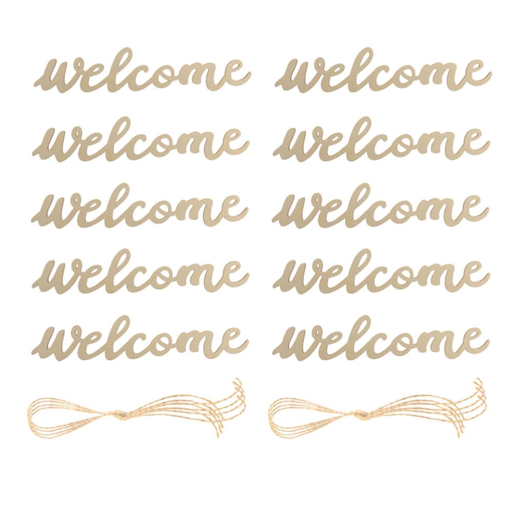 Amosfun 10pcs Welcome Wood Cutout Letters for Sign Wooden Unfinished Welcome Door Signs Decorative Wood Hanging with 10pcs Lanyard for Front Door Rustic Home Gallery Wall Decor