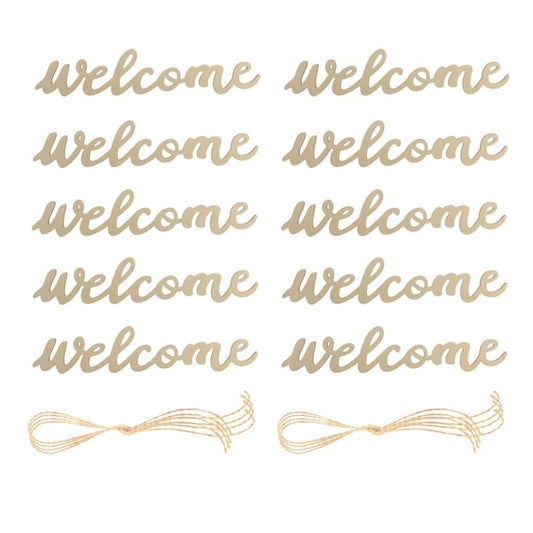 Amosfun 10pcs Welcome Wood Cutout Letters for Sign Wooden Unfinished Welcome Door Signs Decorative Wood Hanging with 10pcs Lanyard for Front Door Rustic Home Gallery Wall Decor