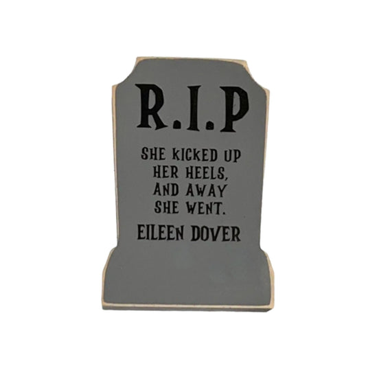 Wooden Funny Tombstone Shelf Sitter, Chunky Wooden Gravestone, Halloween Tiered Tray Decor, Halloween Mantel Decor, Halloween Table Decor (Eileen Dover)