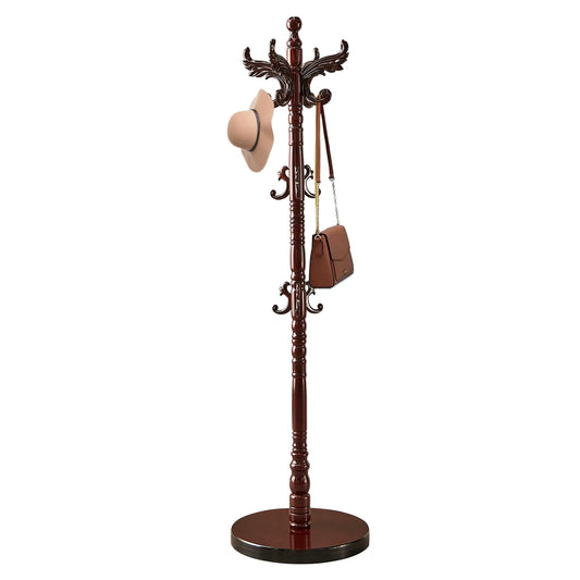 Waavryee Wooden Coat Rack Stand, Natural Birch Wood Coat Rack Freestanding with Triangular Base, Sturdy Solid Wood Coat Racks with 14 Hooks, Vintage Coat Hall Clothes Tree for Entryway, Office, Corner