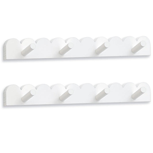 Leinuosen 2 Pack Scalloped Coat Rack Wall Mount Cute Nursery Wall Hook 16 Inch 8 Hooks Wood Backpack Hanger for Toddler Kids Clothes Hat Towel Keys Bathroom Classroom Playroom Nursery Decor