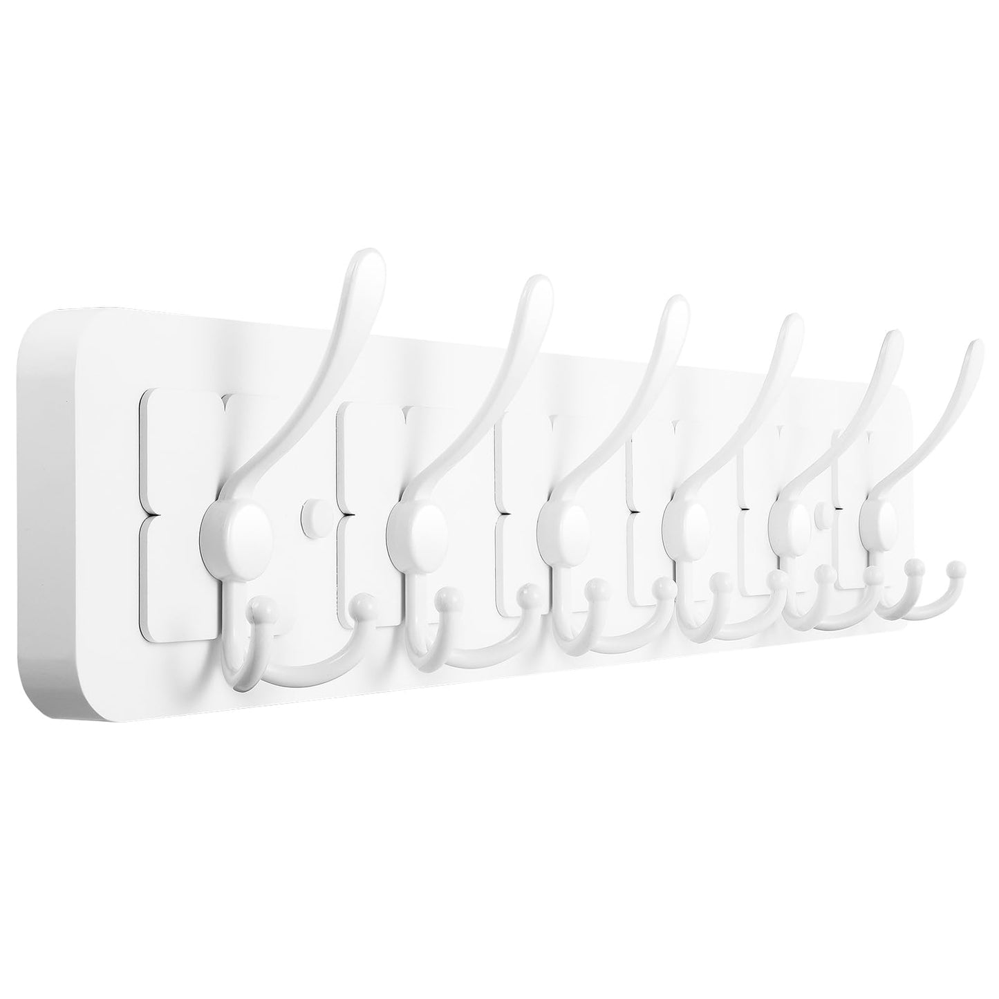 VIEBSOTG Solid Pine Wooden Wall-Mounted Coat Rack - Rustic Entryway Organizer with 6 Zinc Alloy Hooks, Space Saving Wall Coat Hanger for Jackets, Hats, Bags, Towels & Robes (White, 6 Triple Hooks)