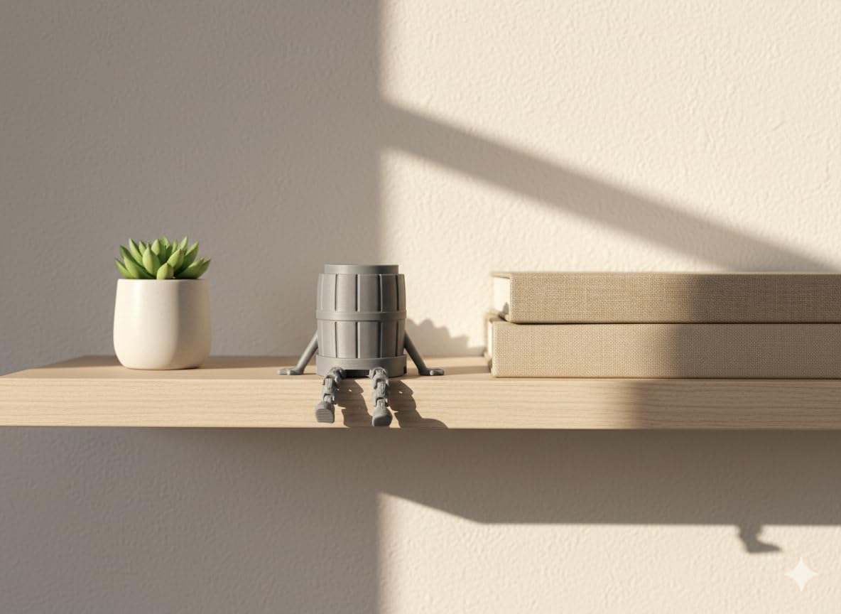 Articulated Barrel Man Desk Decor - Matte Silver Rustic Inspired Figurine for Home Bar, Office Shelf Accessory, and Unique Gift for Collectors - Poseable Barrel Character