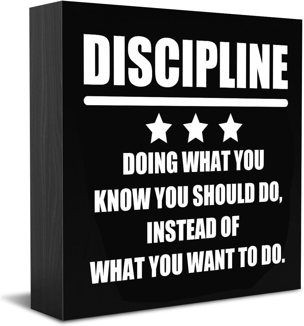 7x7 Inch Motivational Desk Decor Rustic Farmhouse Wooden Box Sign For Home Office School Gym Cubicle Table Top Shelf Sitter Counter Living Room Bedroom Man Cave Garage