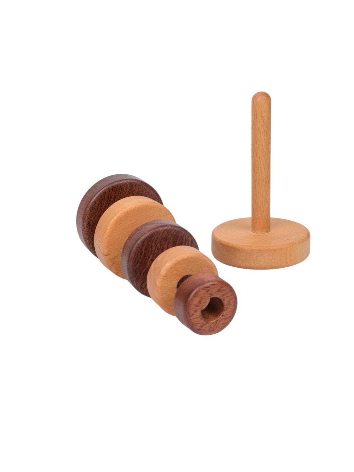 Wooden Stacking Rings for Babies, Montessori Stacker Toys for Toddlers 18+ Months, Educational Learning Sorter and Stacking Tower, Natural Wood Toy for Fine Motor Skills (Circle)