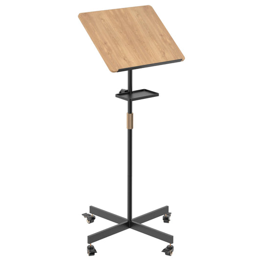 Classic Lectern Podium Stand with Storage Platform, Height Adjustable Mobile Podium, Teacher Speaker Lecture Classroom Presentation Stand, Multi-Function Reading or Laptop Desk with Edge Stopper