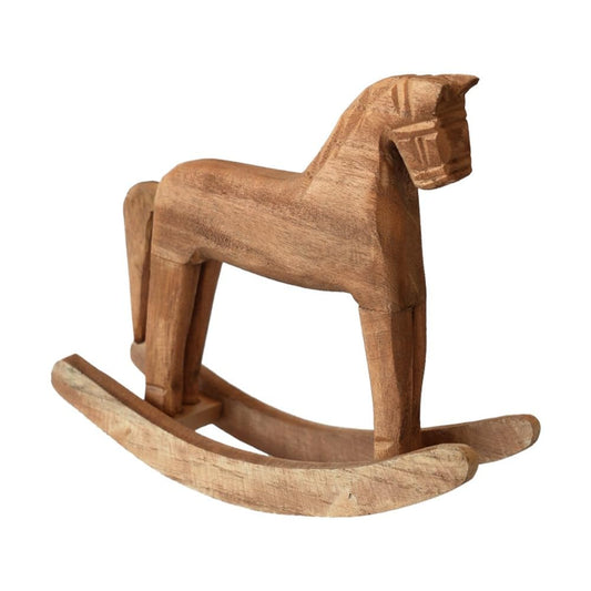 zaoalife Wooden Rocking Horse Table Decoration, Vintage Carved Wooden Horse Figurine, 7.4 Inch,Rocking Horse Statue for Home Office Desk Decor