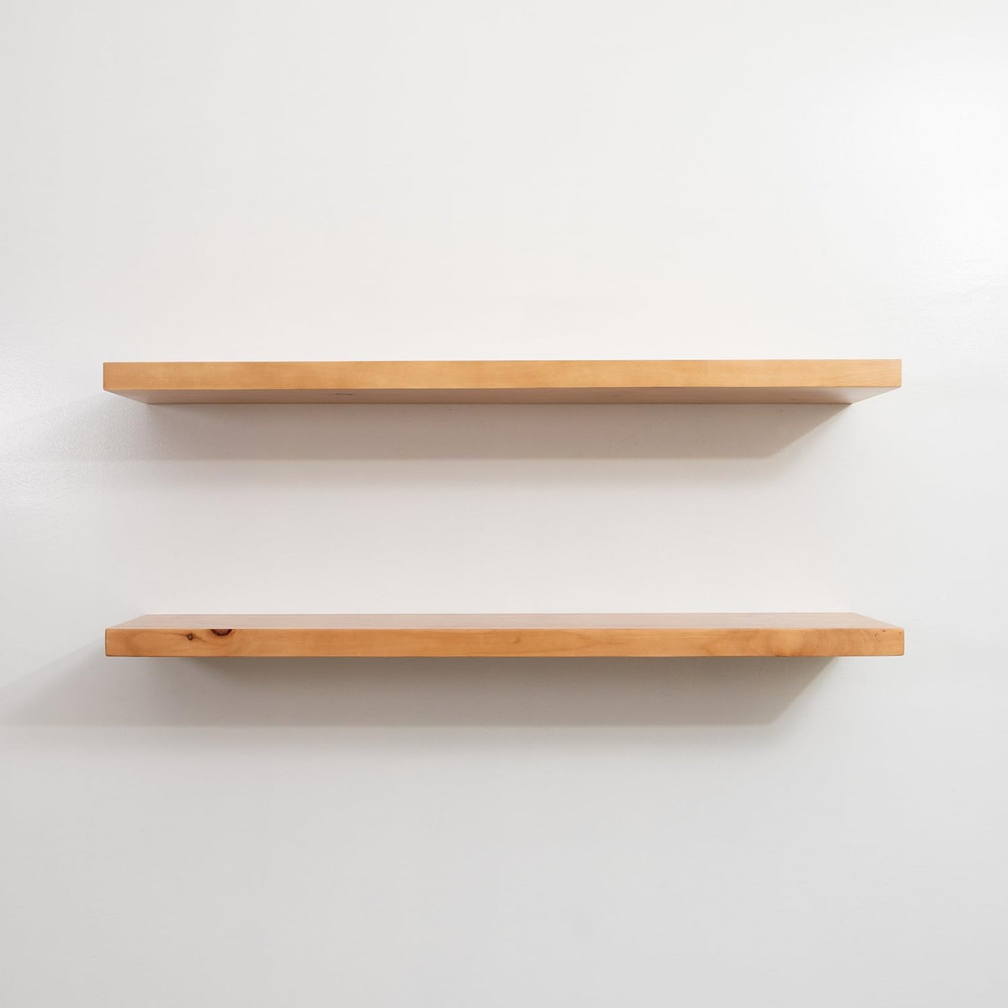 URBANDI, Rustic Floating Shelves, Set of 2, Hidden Bracket, Solid Wood, Heavy Duty, Wall Mounted Shelves, (Brown, 24Wx6D)