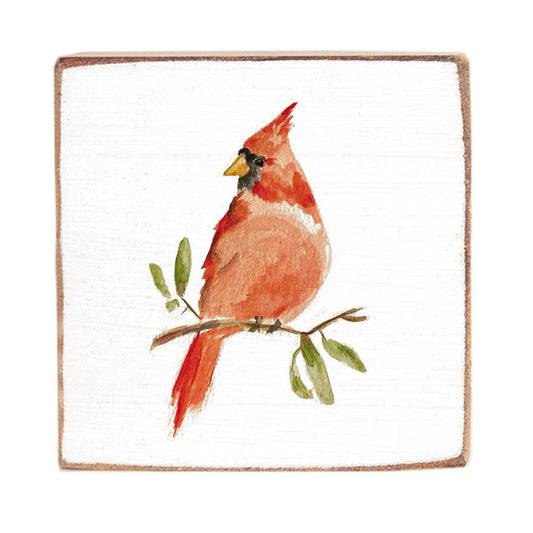 Rustic Marlin Watercolor Cardinal Wood Block Farmhouse Bird Decor Rustic Spring Home Accent Wooden Block Sign for Shelf Mantel Desk Gift for Bird Lovers