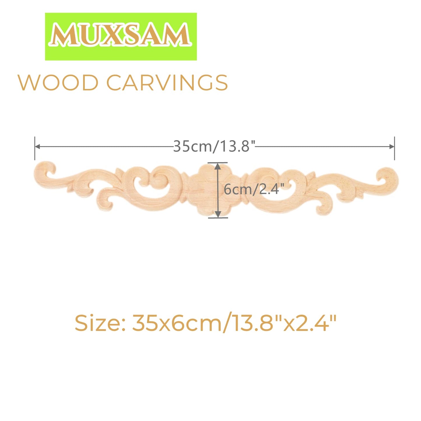 MUXSAM Wood Appliques Decorative Carved Onlays, Long Wooden Decals DIY Furniture Decor Rosette Carvings for Door Cabinet Mirror Dresser Bed Wall Fireplace Mantels, 4-Pack, 35x6cm/13.8"x2.4"