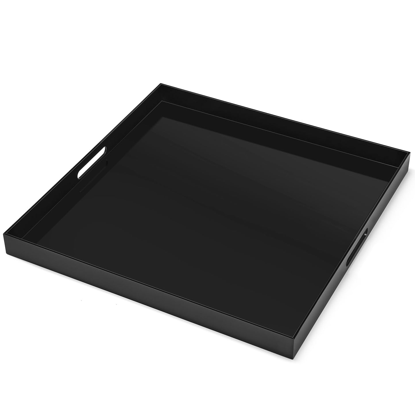 24×24 inches Oversized Black Acrylic Ottoman Tray Extra Large Decorative Tray Spill-Proof Serving Trays with Handles King-Size Safe Edge Organizer for Coffee Table Countertop Breakfast
