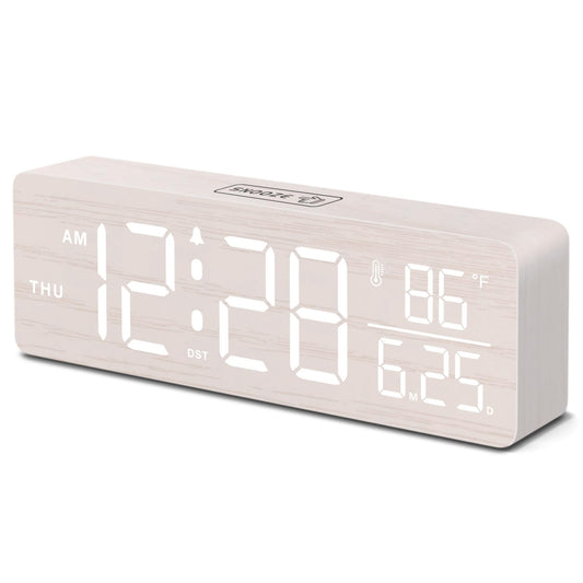 DreamSky Wooden Digital Alarm Clock with Date & Day of Week for Bedroom