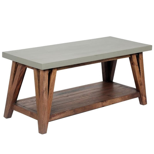 Brookside 40 in. Wide Entryway Bench - Industrial Farmhouse Style with Concrete-Coated Top and Solid Wood Base, Versatile Use for Storage, Seating in Entryway, Outdoor, or Dining Room